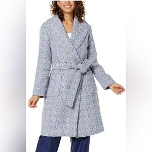 Kathy Ireland Pale Pink & Blue w/Silver Thread Tweed Belted Coat NWT XL